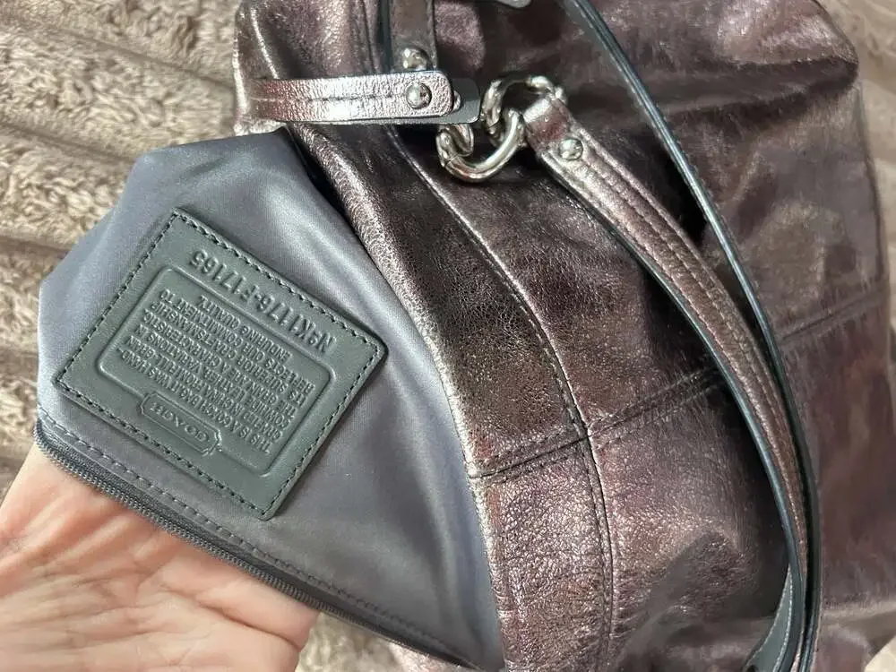Vintage Coach Brooke Hobo Metallic Pewter Silver Leather Slouchy Shoulder Bag Pu